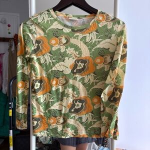 Dries Van Noten Green and Orange Floral Blouse